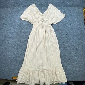 World Market Women Cream Pink Embroidered Flutter Sleeve Midi Dress NWT S/M